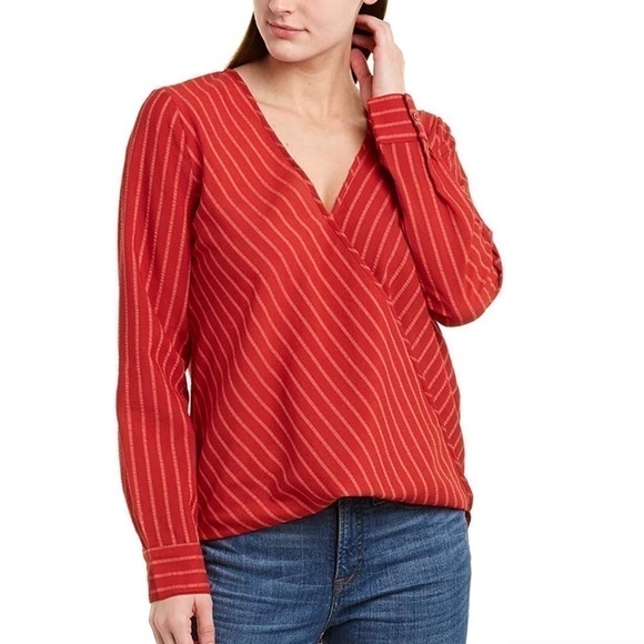 New BCBGMaxAzria Striped High-Low Faux Wrap Top - Picture 1 of 13